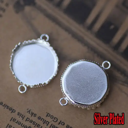 10PCS  inner 15mm Wholesale Antique Bronze/Silver Plated two way Pendant Blank Connector with Crown edge Bezel Setting Tray