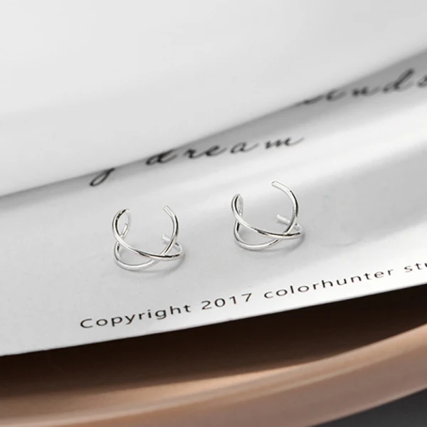 X Cross Silver 2 шт./пара реальные 925 пробы Серебряные серьги для Для женщин девушка серебряные/Золотые для ушей манжеты из нержавеющей стали, не пирсинг клипсы - Окраска металла: X Cross Silver