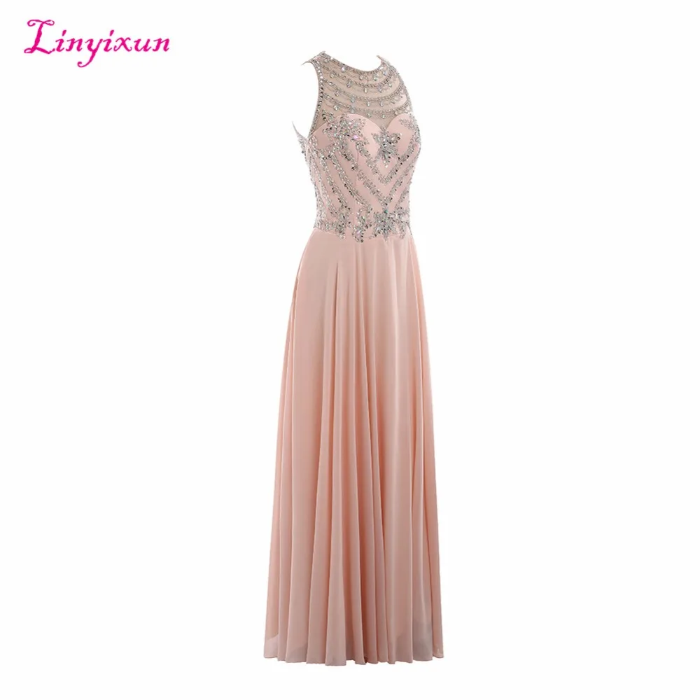 Розовое длинное платье Linyixun с блестками и бусинами на молнии|prom dresses 2017|prom dresseslong