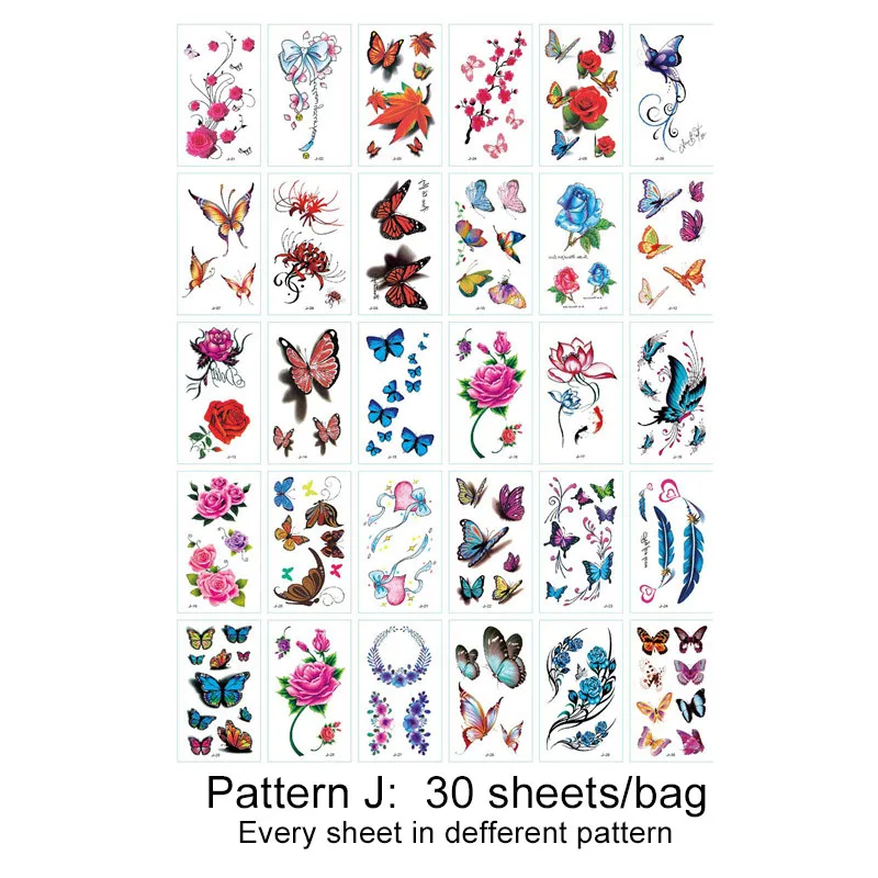 Pattern J 30 листов/наклейка на мешок Водонепроницаемая тату сексуальная детская наклейка губы лист черный мультфильм временная татуировка милые тату-наклейка в виде Звезды Любовь - Цвет: Pattern J