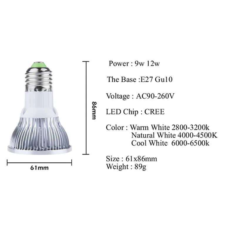 30 шт./лот 9 Вт 12 LED COB лампа Par20 E27 GU10 110 В 220 теплый/холодный белый светодиодный