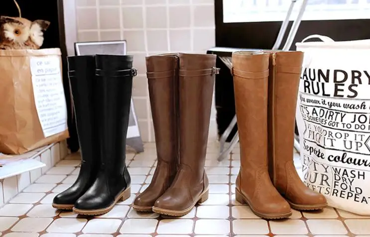 Европейский Классический Колено Высокие Сапоги Элегантный Кожаный Pu Стороны