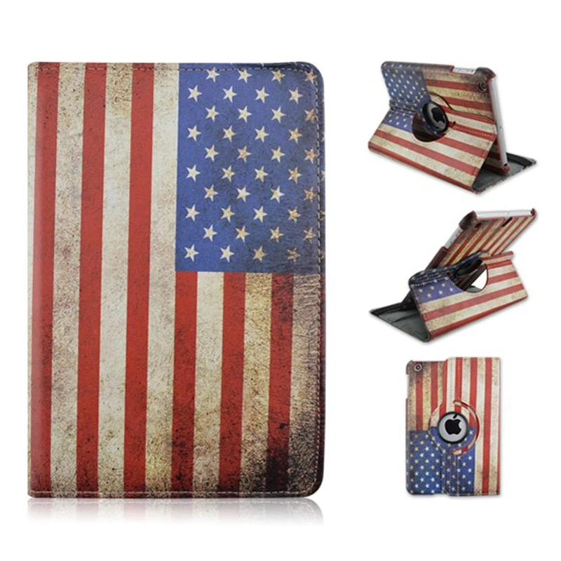 Флаг американского узор 360 Вращающийся PU кожа всего тела чехол с подставкой для