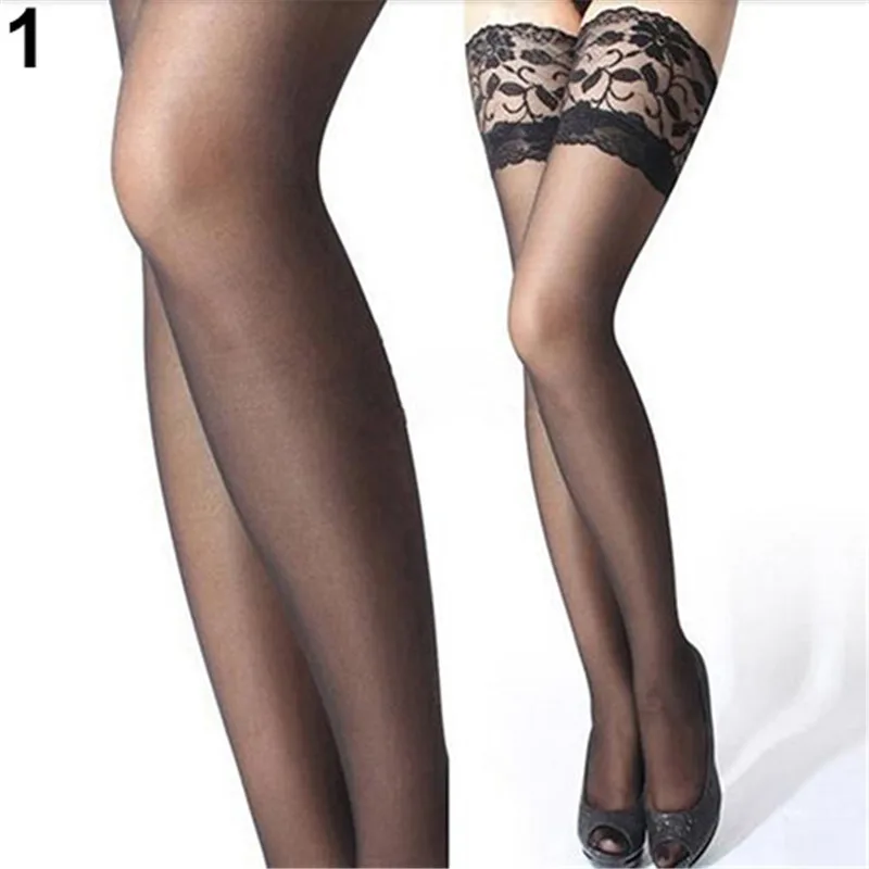 Женские сексуальные чулки с прозрачным кружевным верхом до бедра сетчатые для