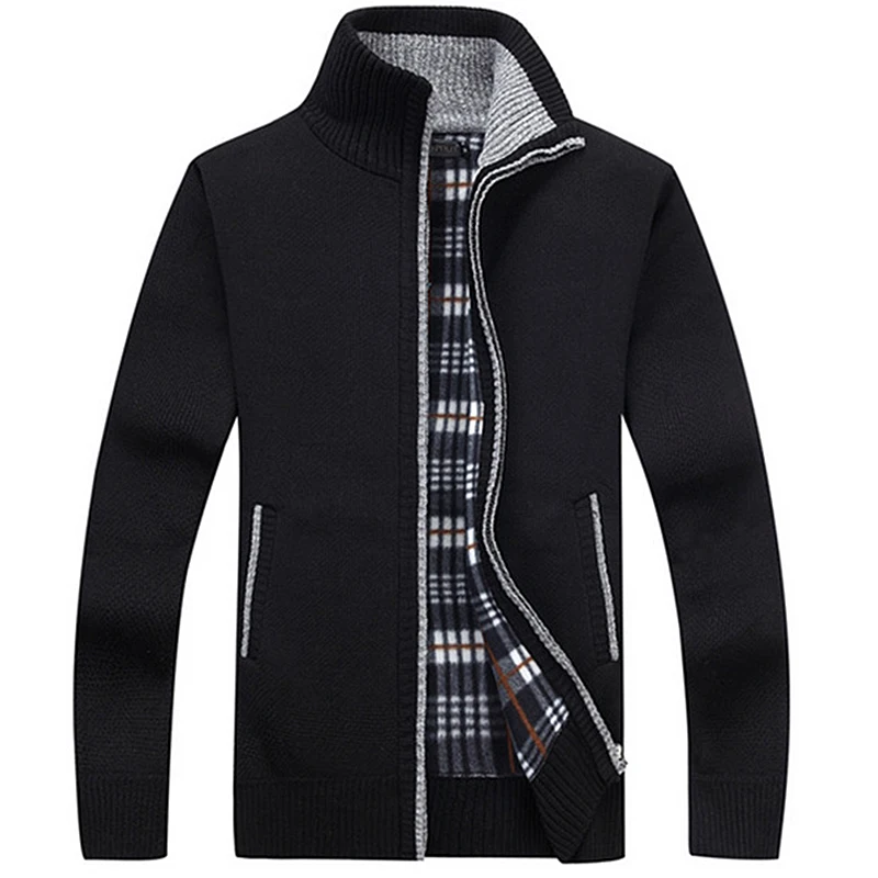 Мужской кардиган с воротником стойкой однотонный Свободный на молнии большие