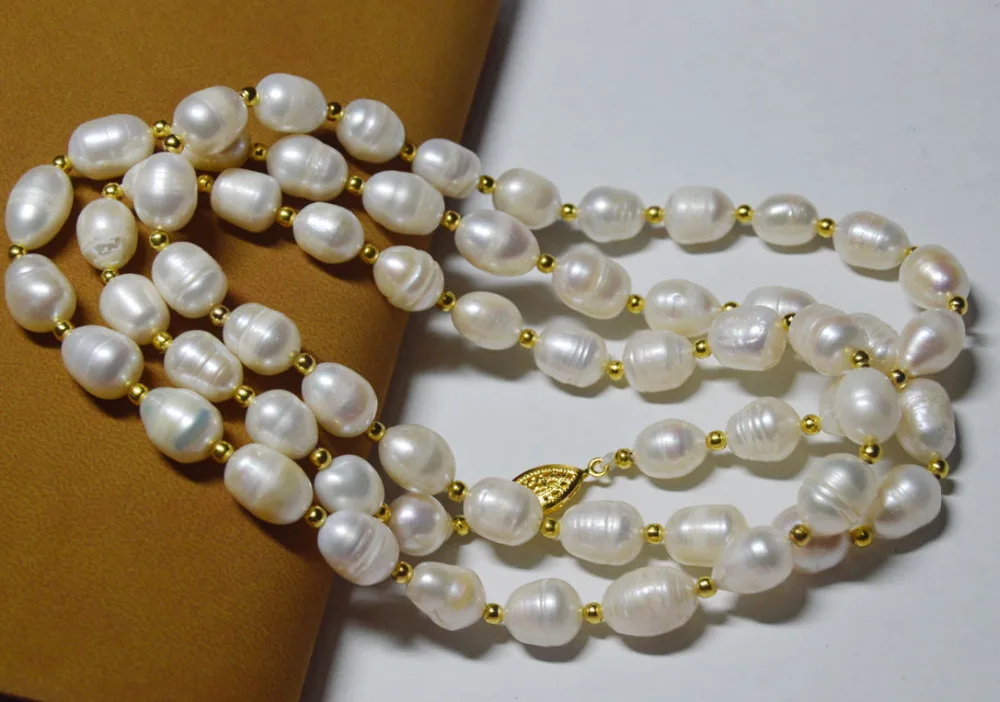 

NEW Natural 10-11mm genuine natural white rice pearl necklace 34 inches