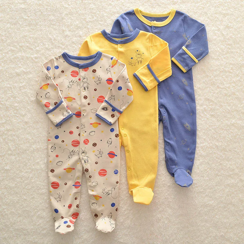 100% Cotton Baby Footies with Button Closure Girl/Boy Footie Sleepwear Pajamas 0-12 Months 3 Pack | Детская одежда и обувь