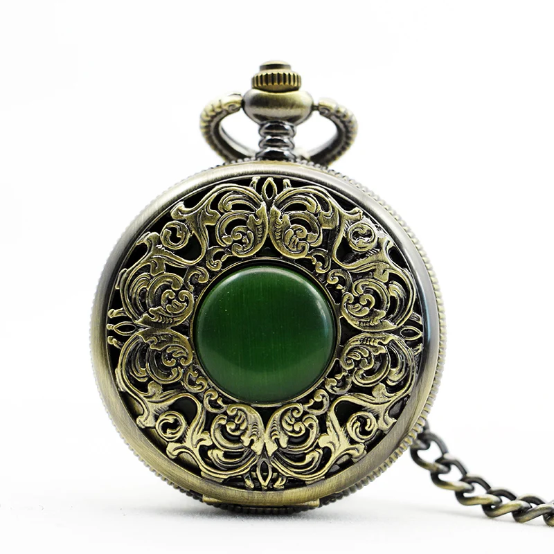 Vintage Exquisite Hollow Carved Gemstone Mechanical Pocket Watch Best Men's Necklace Pendant Accessories Gentleman Style Clock