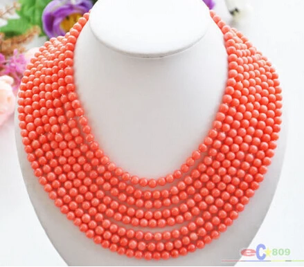 LL&lt&lt&lt 0354 wholesale Real 8row 16&quot~22&quot 6MM round pink coral bead necklace Bridal Jewelry Crystal Women | Украшения и
