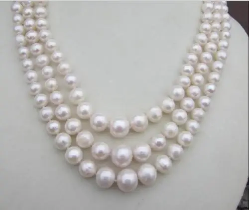 

3 row AAA+ 7-12 MM south white pearl necklace 17-19"