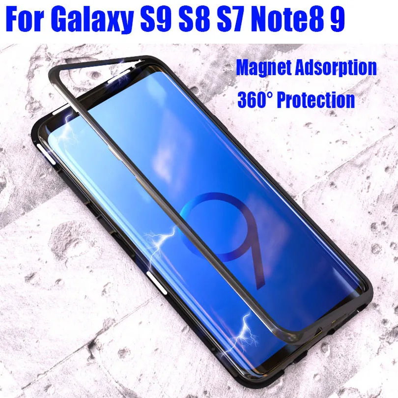 Magnet magnetic Adsorption Aluminum Metal Bumper For Galaxy S10 S9 Plus S8 S7 Edge Note 9 8 With 9H Glass Back Cover Case S907 |