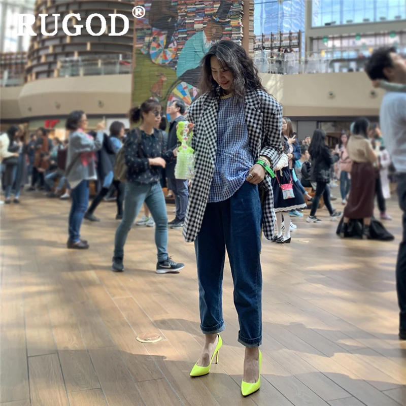 Женская ассиметричная блузка RUGOD клетчатая Повседневная Блузка с рукавами