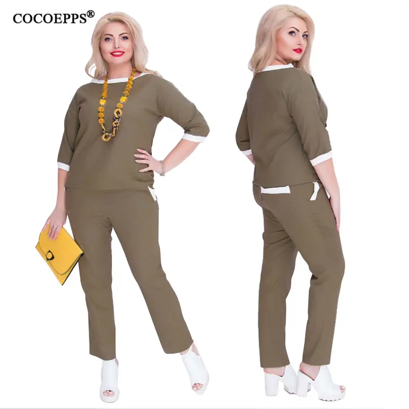 COCOEPPS комплект из 2 предметов женские топы + брюки большой размер Лето Плюс Размер