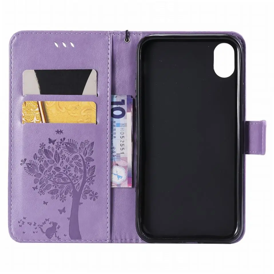 Чехол-книжка с бабочкой, кошкой, деревом для iPhone 8, 7, 6, 6S Plus, X, XR, XS, 11 Pro Max, бумажник из искусственной кожи, сумки для телефона, чистый цвет, DP06Z