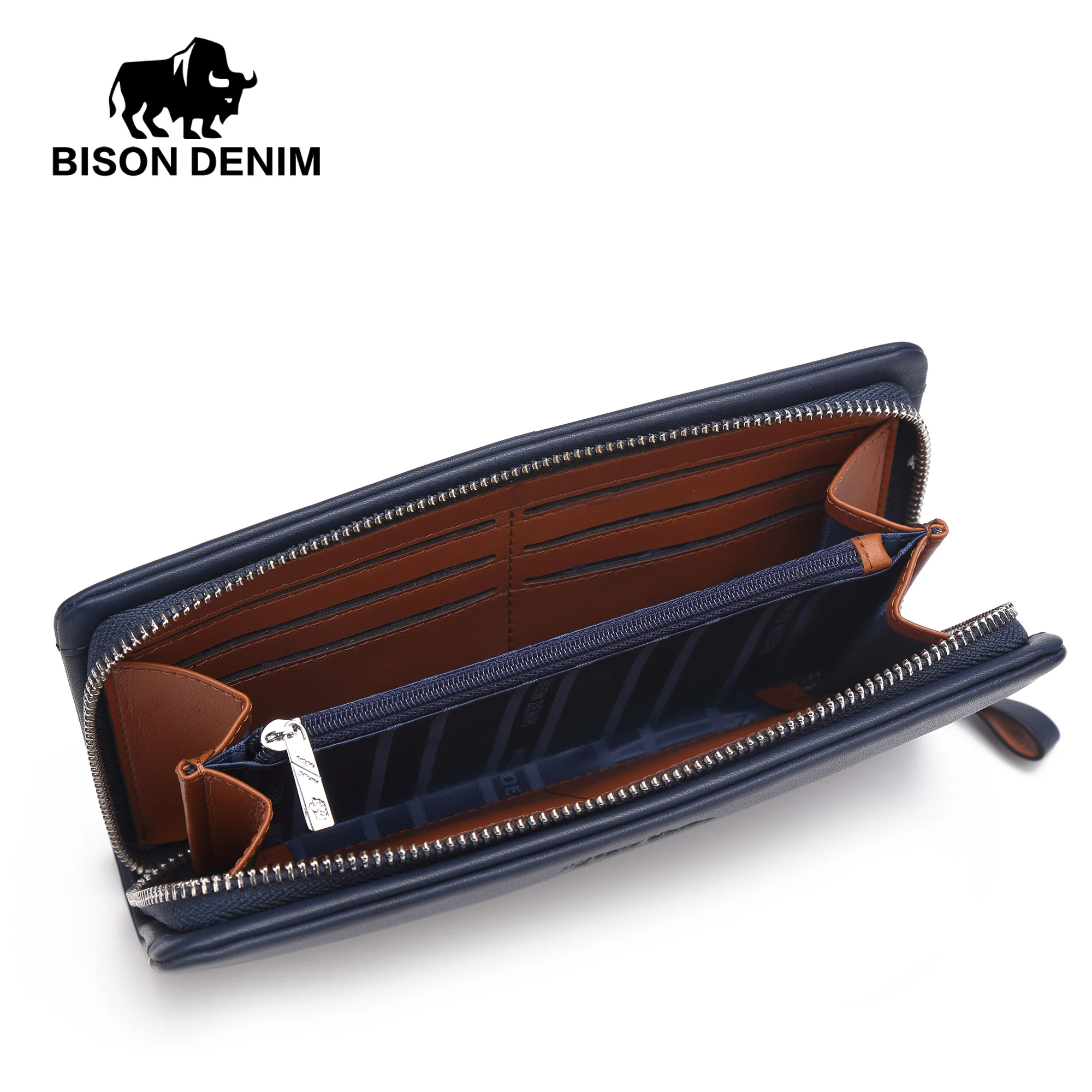 Бизон джинсовые Новый Для мужчин натуральная кожа долго бумажник Бизнес