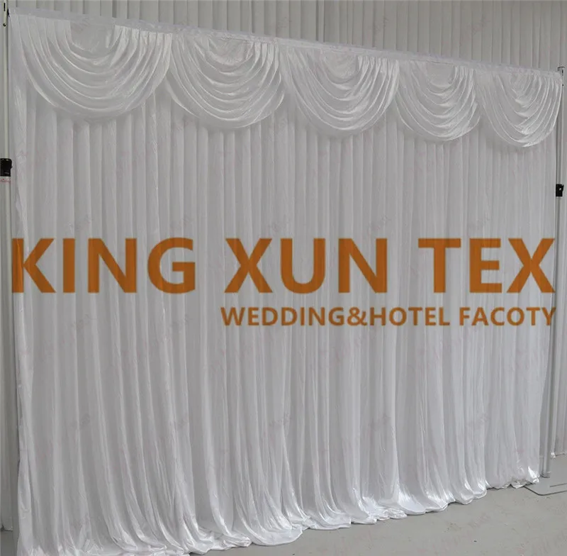 

Good Looking Ice Silk Backdrop Curtain \ Stage Background With Top Swag Valance Drapery For Wedding Event Decoration