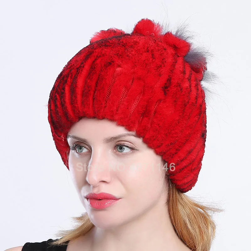 New winter women girls rex rabbit fur hat sweet flowers Elastic woollen Knitting lining hats caps Skullies Beanies | Аксессуары для