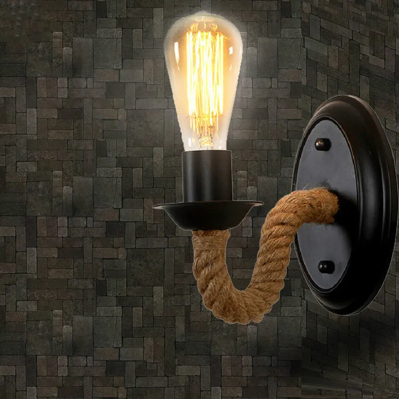Скандинавские Промышленные Ретро чердак LED пеньковая веревка настенная лампа