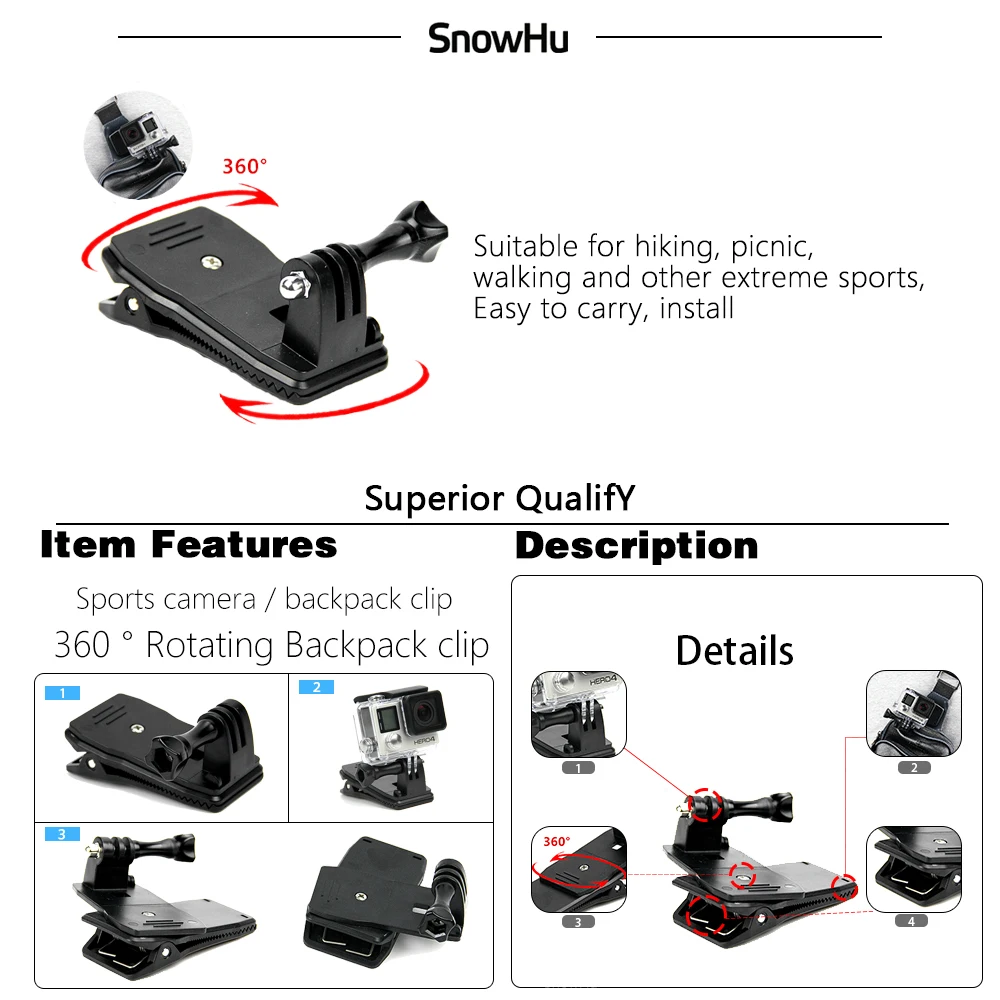 Аксессуары SnowHu для Gopro Комплект Штатив тренога &quotосьминог&quot велосипедным