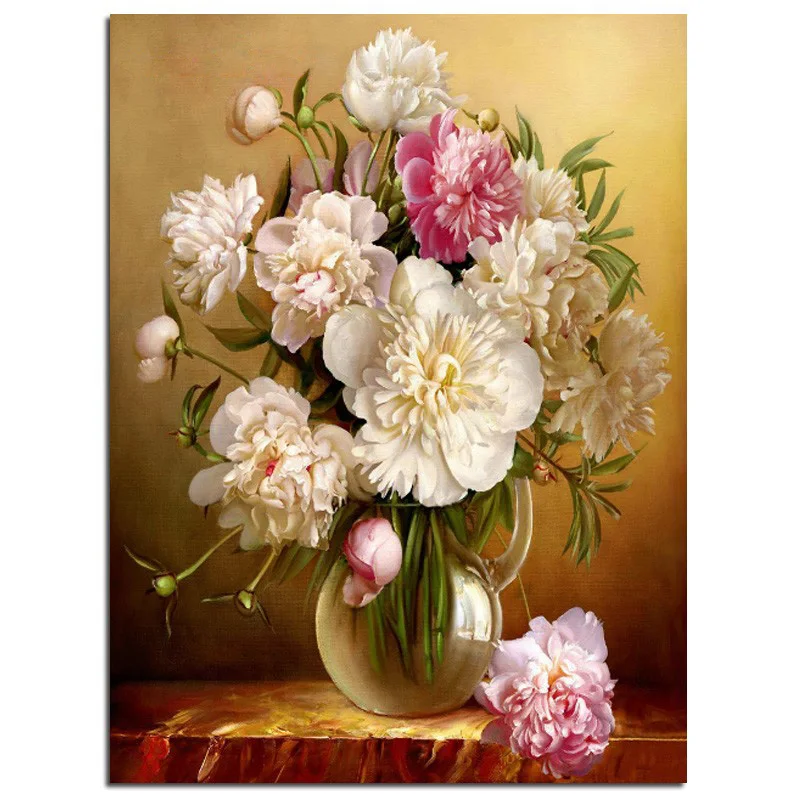 Алмазная 3D картина сделай сам в Королевском Стиле мозаика с цветами пион ваза