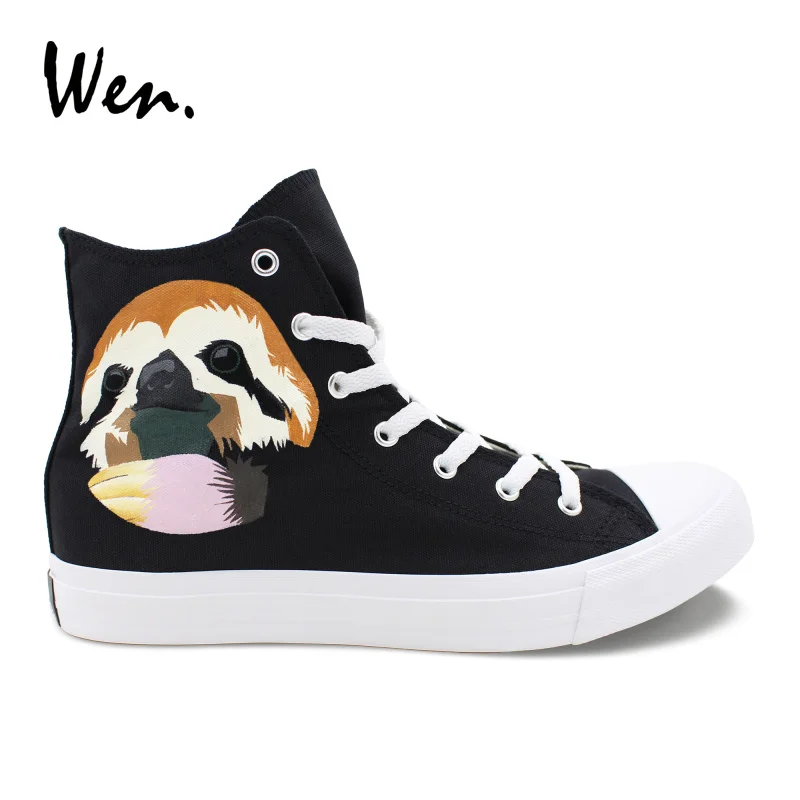 

Wen Animal Sloth Hand Painted Canvas Shoes Sneakers High Top Vulcanize Shoes Boy Girl Cosplay Shoes Plimsolls Espadrilles Flats