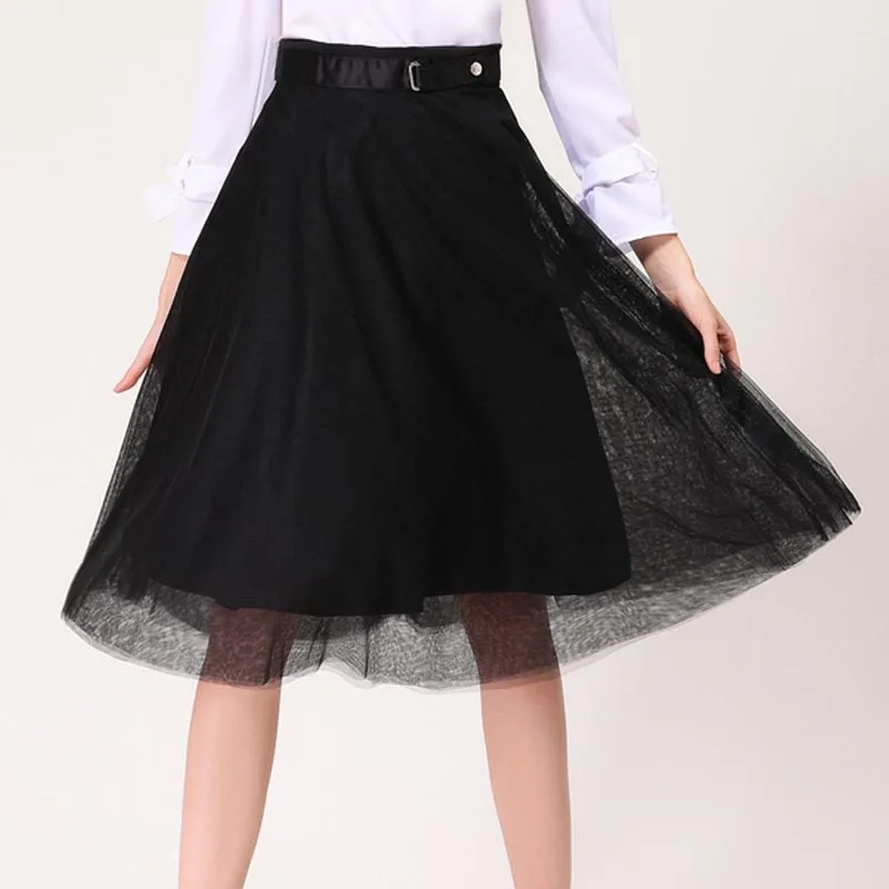 2017 Лето новый Европейский стиль юбка колено legth высокая талия-Line два слоя сетки