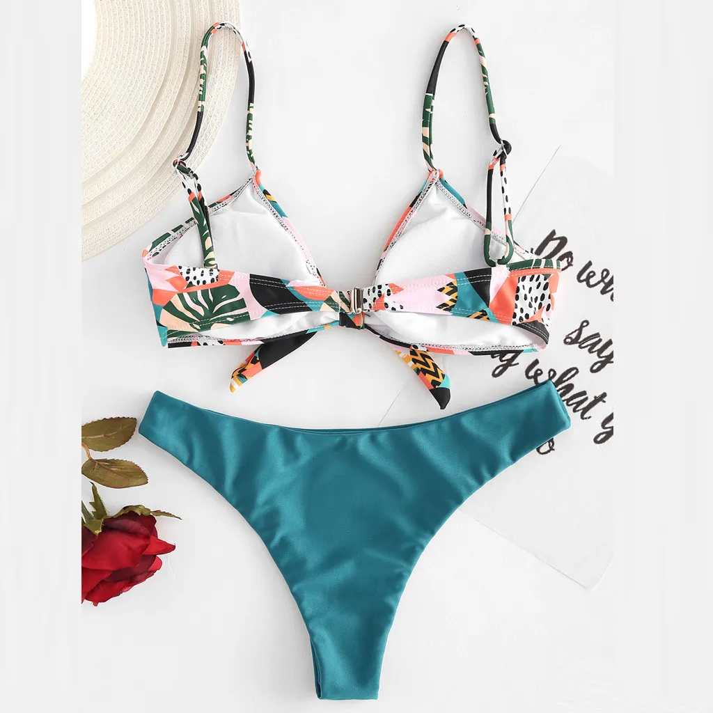 2019 Эротическое бандаж-бикини Женская Цифровая печать сплит сексуальная пляжная