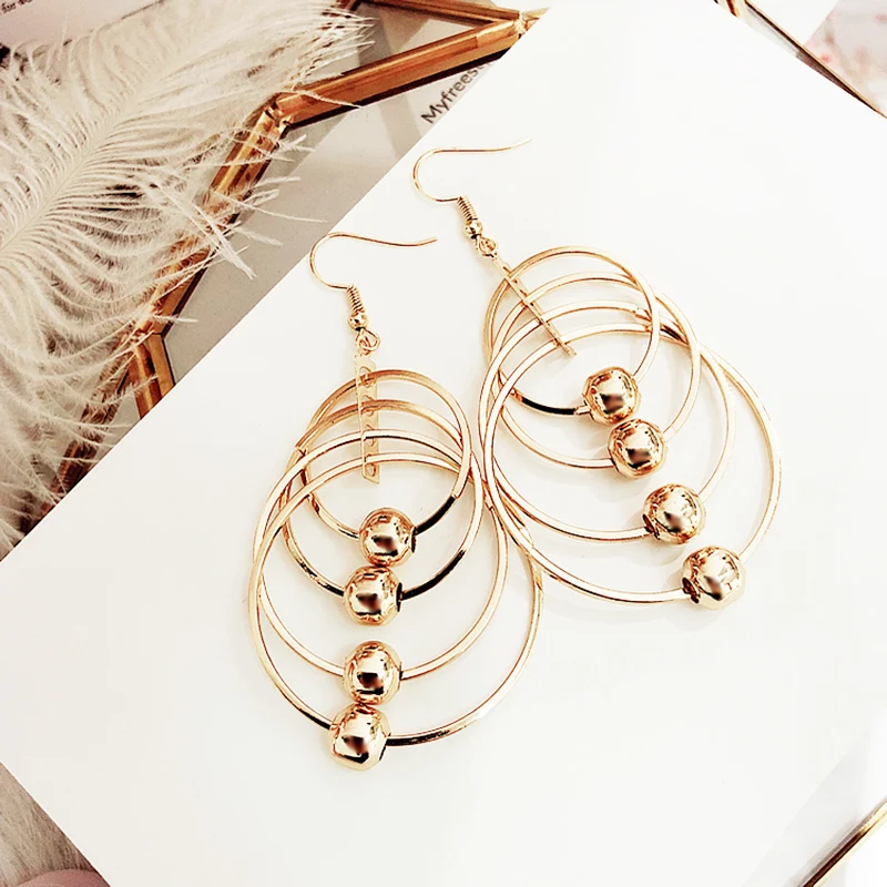 

LNRRABC 2019 Fashion Party Round Silver Gift Seaside Bohemian Long Gold Large Circle Pendant Earrings Elegant