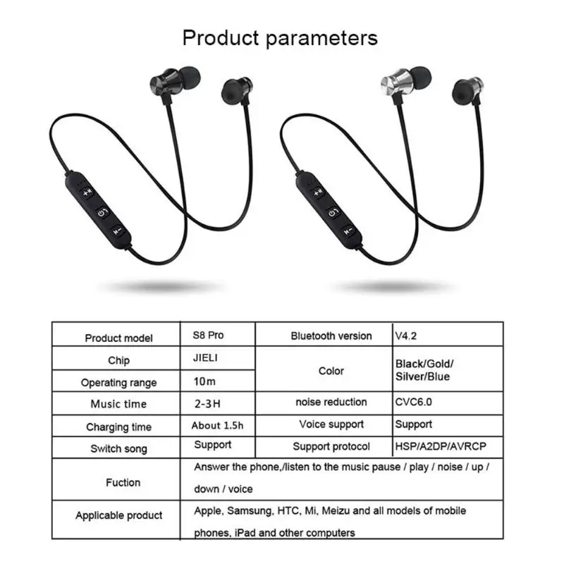 

XT11 Headphones Magnetic Wireless Running Sport Earphones Headset BT 4.2 with Mic MP3 Earbud For iPhone LG Smartphones