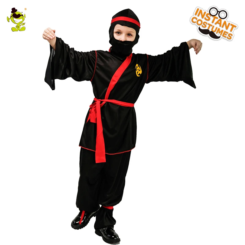 

Детский черный костюм ниндзя с капюшоном, маскарадный костюм ниндзя для мальчиков, для Хэллоуина, вечевечерние, унисекс