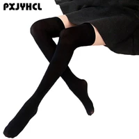 women over high knee stocking soild japanese student sexy long leg socks girl thigh lingerie party black opaque stockings