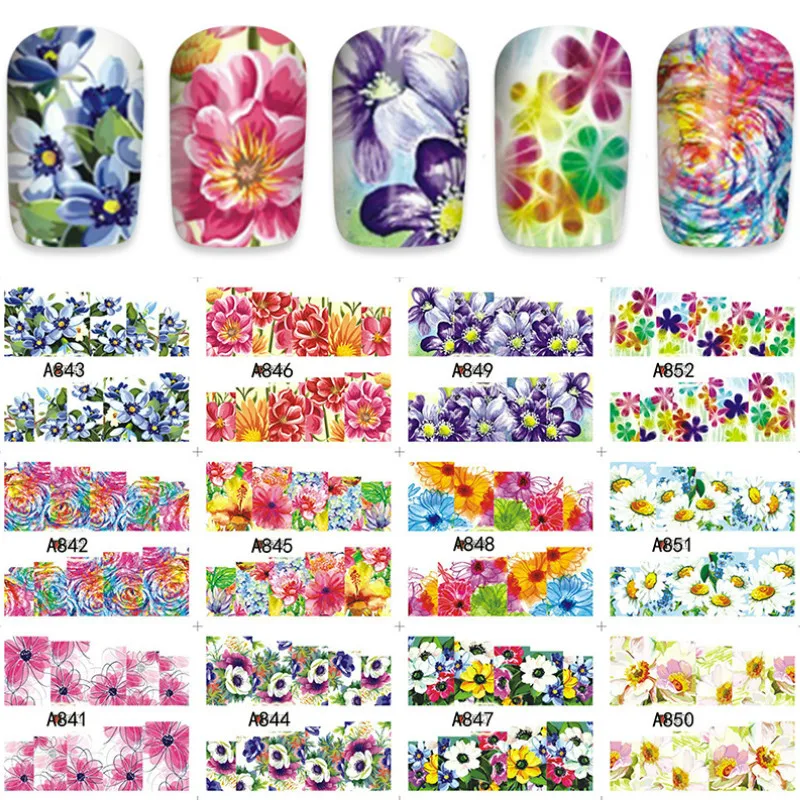 

Flowers Nail Stickers 12 Pcs/Sheet Drawing Nail Art Decals Charms Women Diy Sticker Full Cover Manicure Water Decals
