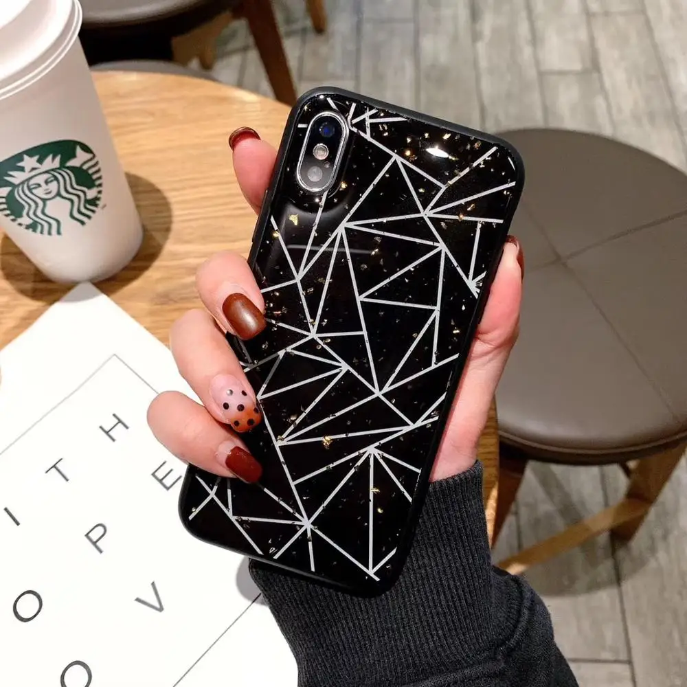 Luxury Gold Foil Stripe Triangle Lattice Case for iPhone 7 8 X 7Plus 8Plus 6 s Plus TPU Cover XR XS Max Leopard Coque |