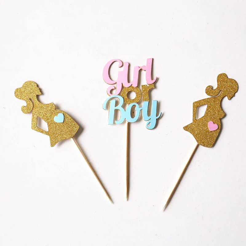 Топпер для капкейков розовый или синий набор из 24 золотых блестящих вечерние