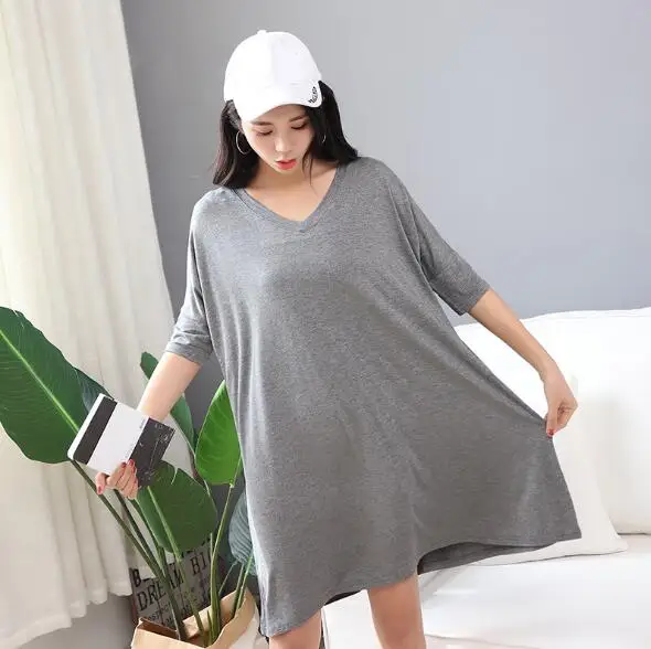 Женская ночная рубашка из модала свободная хлопковая большого размера с v