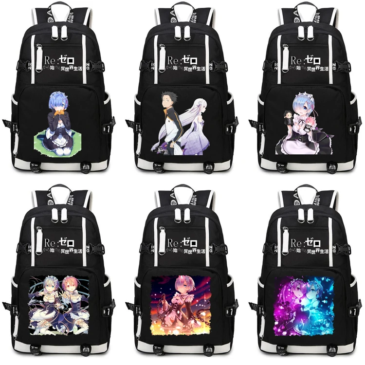Re:Zero kara Hajimeru Isekai Seikatsu Backpack Anime ram rem Cosplay Nylon School Bag Travel Bags