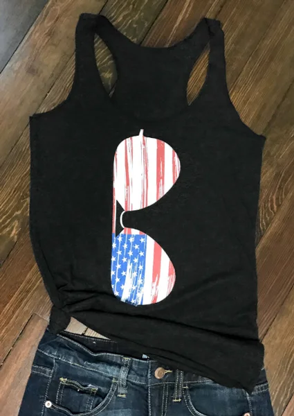 Новые Женские Топы Американский Флаг Очки Печати 2019 Лето Черный Женский