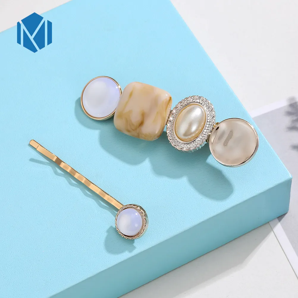 Beige М мизм 2 шт. Модные Стразы сплав заколки для волос девушки шпильки для волос с жемчугом для женщин принцесса боты повязка на голову аксессуары для волос набор - Цвет: Beige