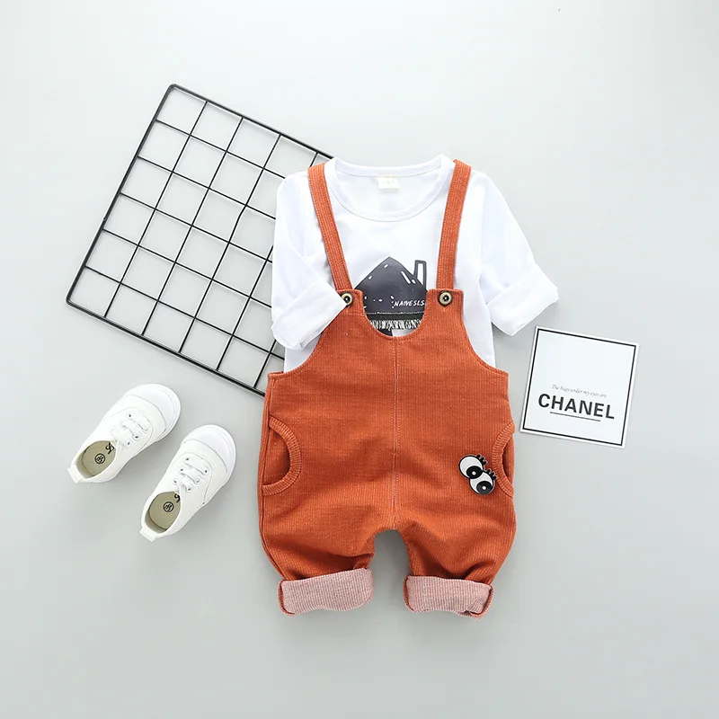 Spring Baby Clothes Set Long Sleeve Autumn 1-3Y Cartoon House pattern Boys T shirts+Overall Pants 2pcs Cotton Casual Suits | Детская