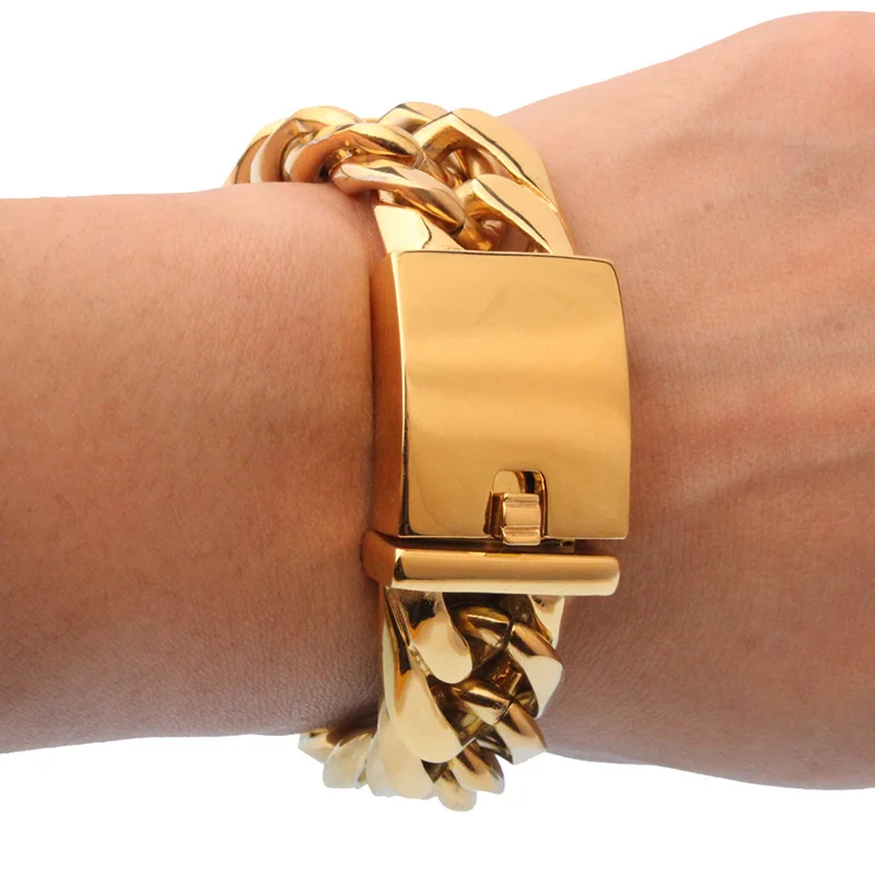 

Большая широкая кубинская цепочка Майами для мужчин, браслет из нержавеющей стали с идентификацией по отпечатку пальца, ювелирное украшени...