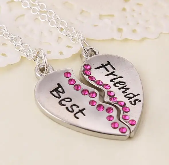 Один комплект мода две части родиевое покрытие сердце темно-розовый