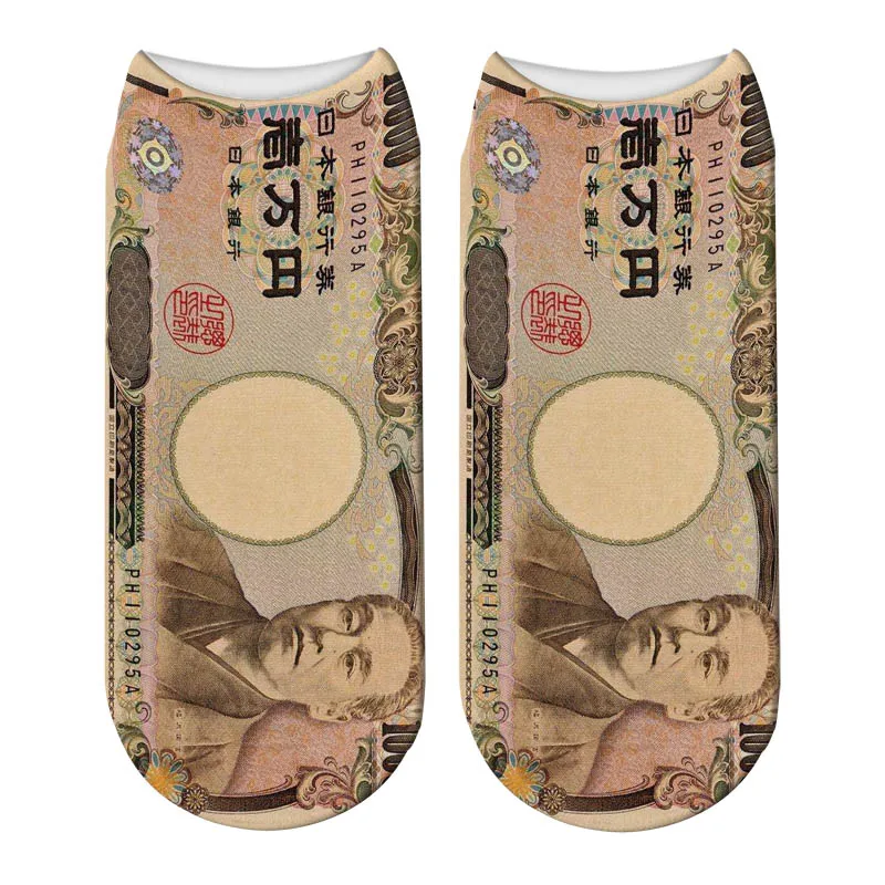 Women's Short Socks Dollar Banknote Style 3D Printed Breathable Compression Absorb for Female Standard thickness | Женская одежда