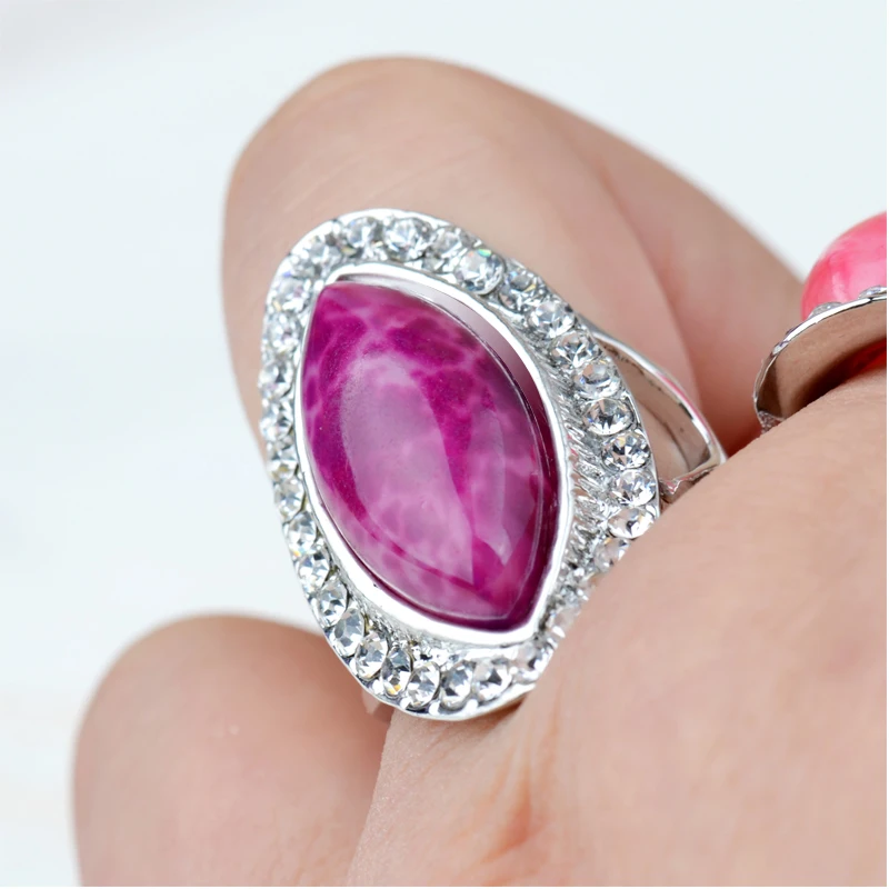 Натуральный белый Onxy Фиолетовый Агат серебряное кольцо Роскошный Овальный