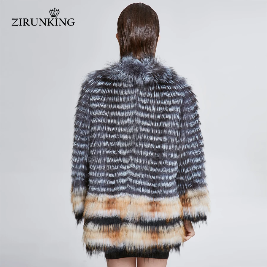 ZIRUNKING Lady Real Fox Fur Coat For Women Natural Fur Jacket Knitted Stripe Clothes Hot Sale Female Fashion Outerwear ZC1830