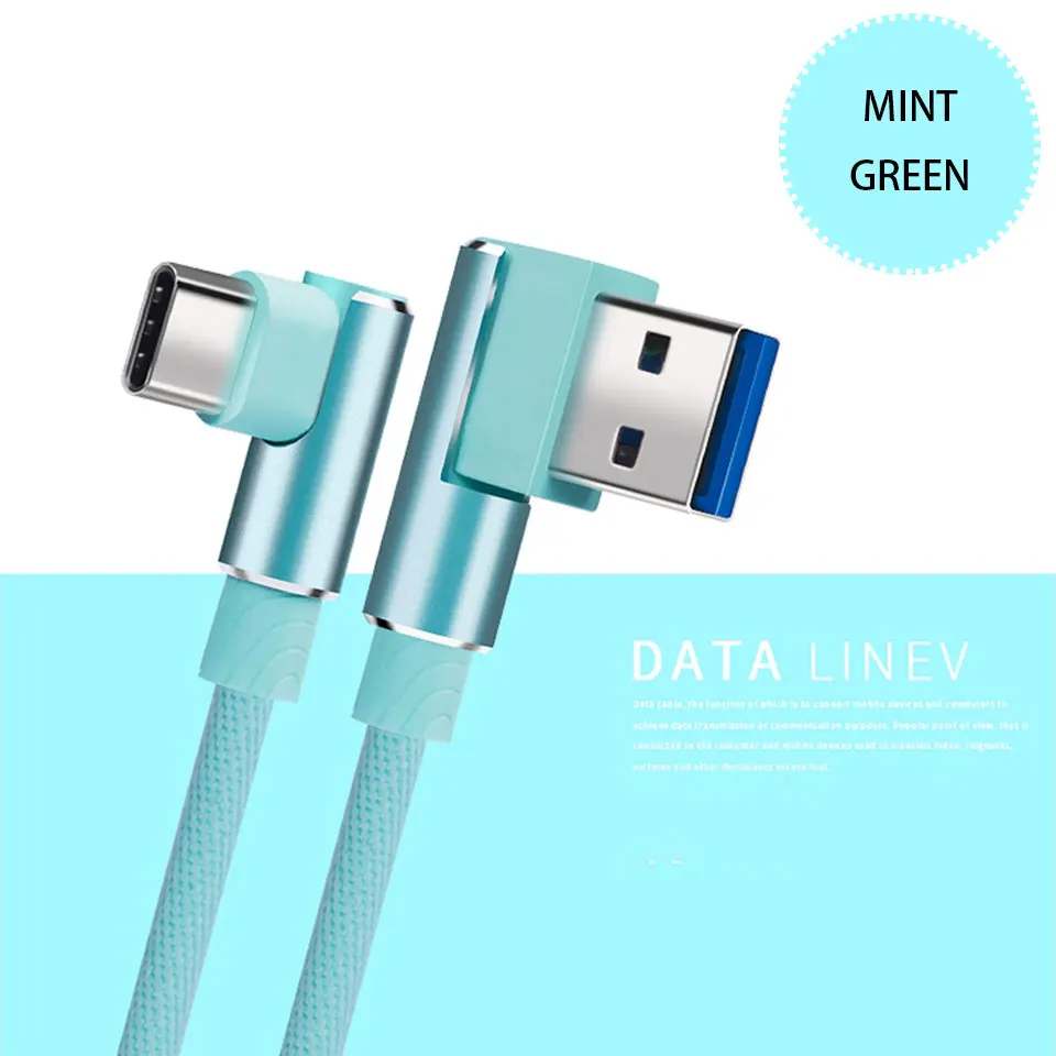 mint green cable 90 градусов usb type C кабель для быстрой зарядки для samsung Galaxy S9 S8 Plus Note 8 9 A3 A5 A7 прямоугольный USB-C кабель для зарядного устройства 3A - Тип штекера: mint green cable