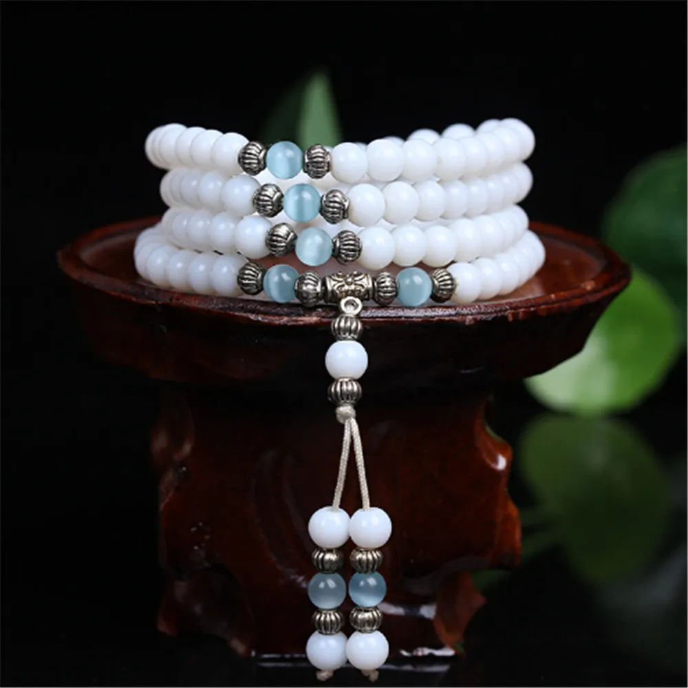 

Natural Crystal White Chalcedony Blue Cat's Eye Multi-layer Fashion Women's Bracelet Popular 108 Mala Bracelet Jewelry Wholeale