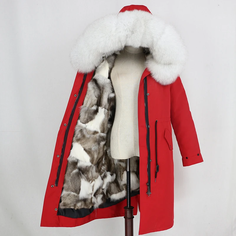 red silver white OFTBUY X-long водонепроницаемая верхняя одежда, парка из натурального меха, пальто из натурального Лисьего меха, зимняя куртка для женщин, капюшон из меха енота, теплая Съемная Новинка - Цвет: red silver white