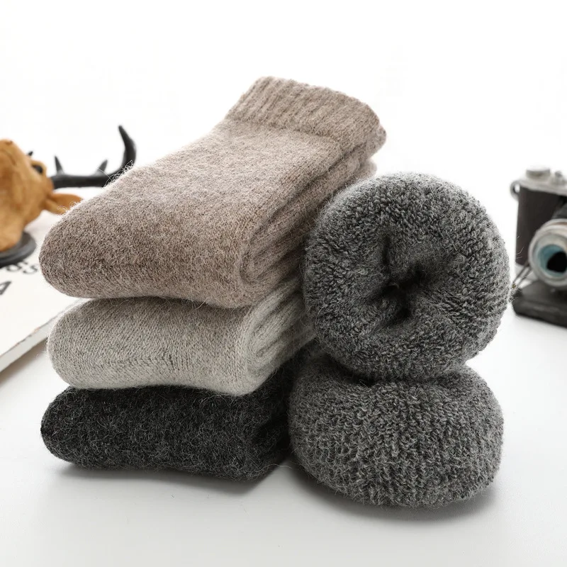 

Men's Thicker Solid Merino Rabbit Wool Socks Skateboard Men Snow Socks Russia Winter Super Warm Women Against Cold Socks Male
