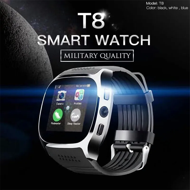 Bluetooth T8 умные часы с сенсорным экраном с камерой Bluetooth наручные часы для Android IOS Телефон Smartwatch PK X3 U8 A1 DZ09 Q18 X6