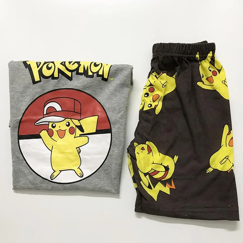 Летний хлопковый костюм Pokemon Pikachu для мальчиков комплект из 2 предметов футболка +